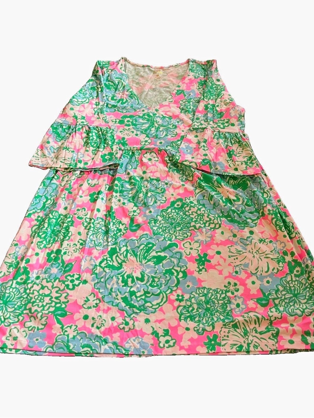 Lilly Pulitzer Jannie V-Neck 3/4 Sleeve Dress Multi Plumes in Bloom Sz L